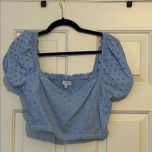 Crown & Ivy Light Blue Eyelet Puff Sleeve Blouse and crop top